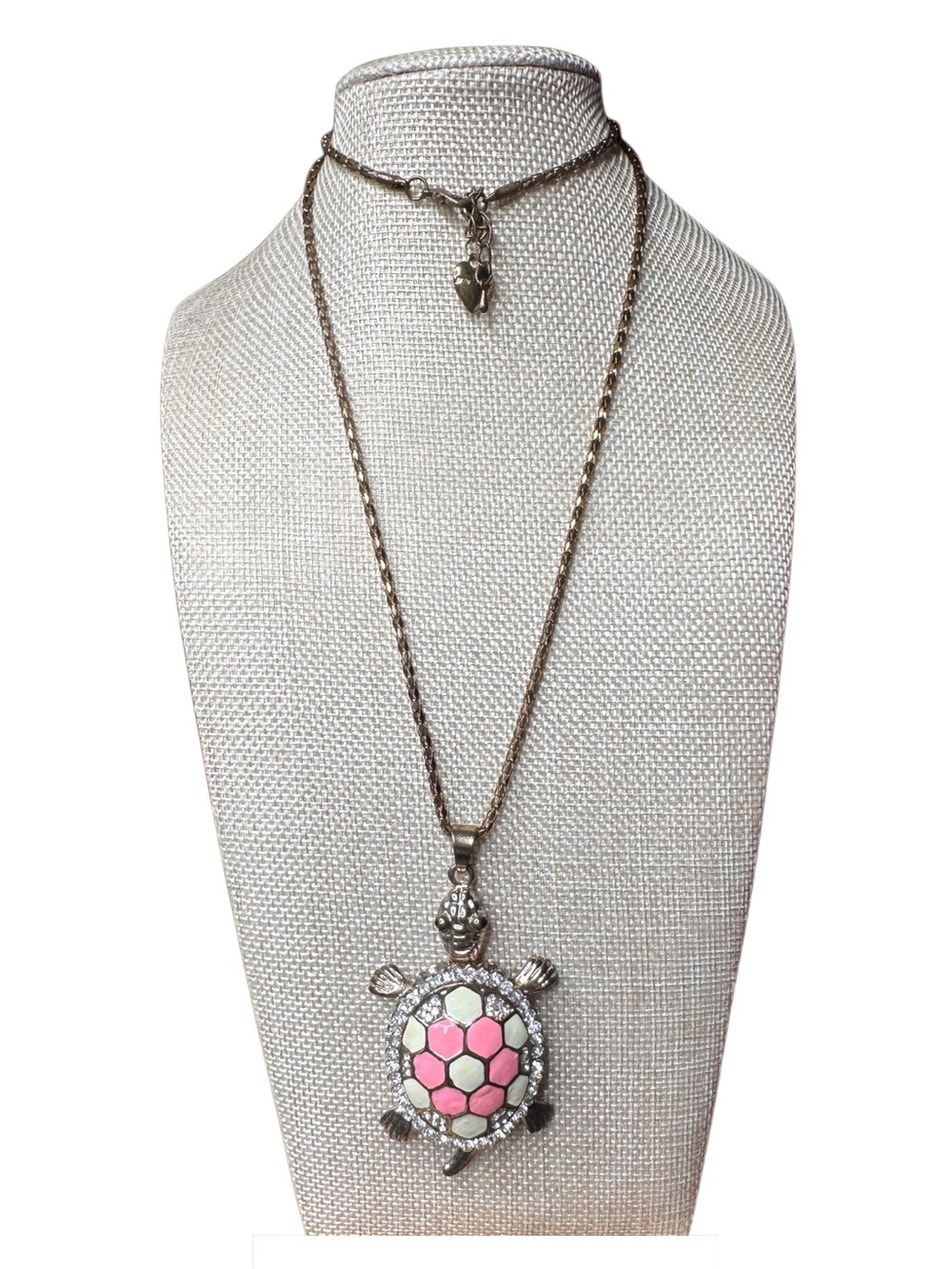 Vintage Silver-Tone Turtle Necklace with Pink Enamel